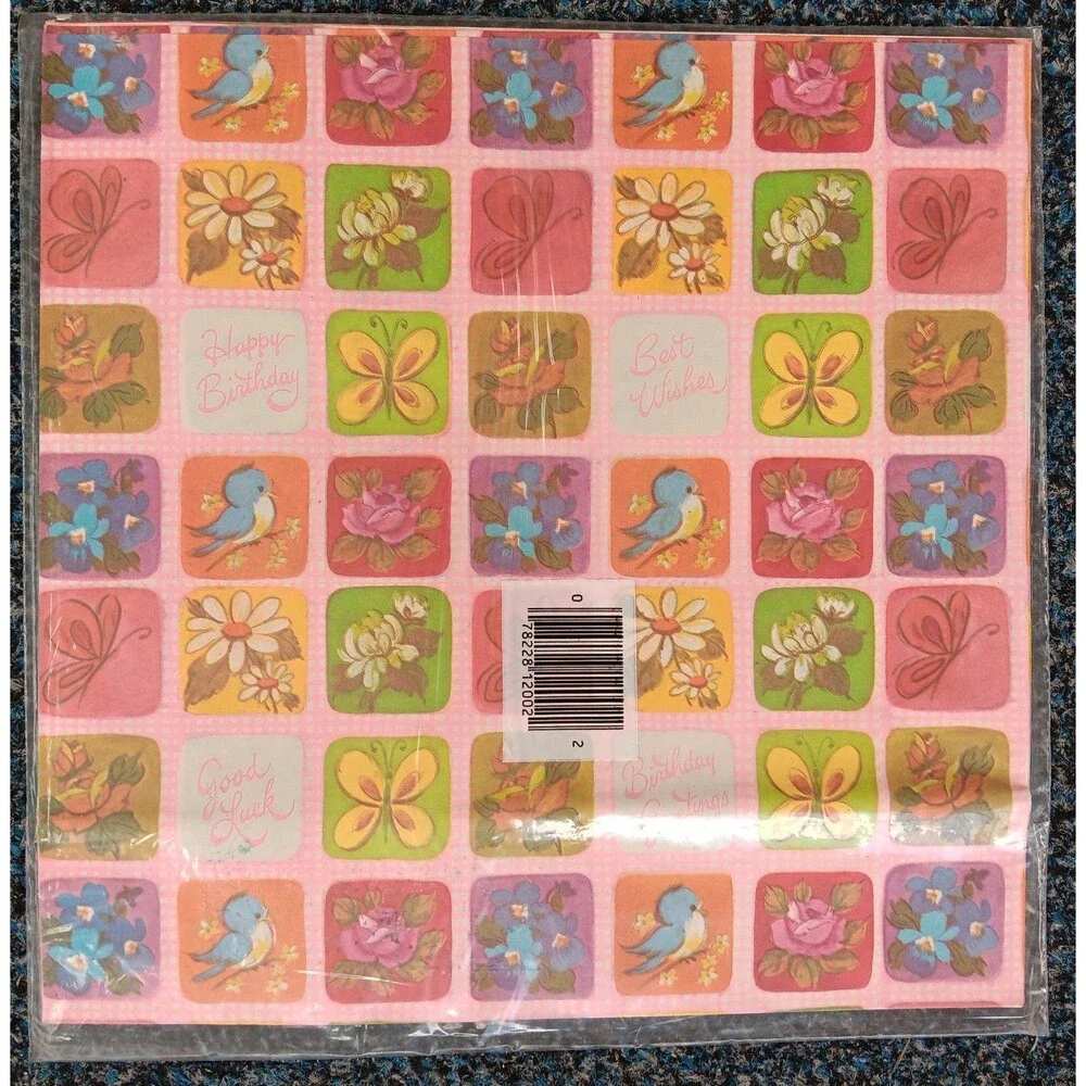 Vintage Hy-Sil Gift Wrap Wrapping Paper Birthday Good Luck  2 Sheets 20x30